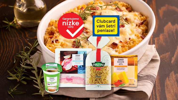 Zapekané cestoviny so slaninou a syrom