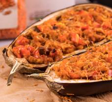 Baklažán s paradajkovo-šošovicovou plnkou